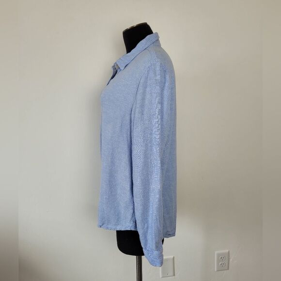 Orvis Linen Blend Button Up Blouse Top Cornflower Blue Summer Lightweight Large - Picture 3 of 9